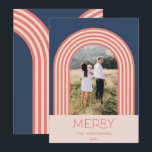 Candy pastel pink stripe rainbow 1 photo Christmas Holiday Card<br><div class="desc">Candy pastel pink blue stripe rainbow 1 photo Merry Christmas holiday card.</div>