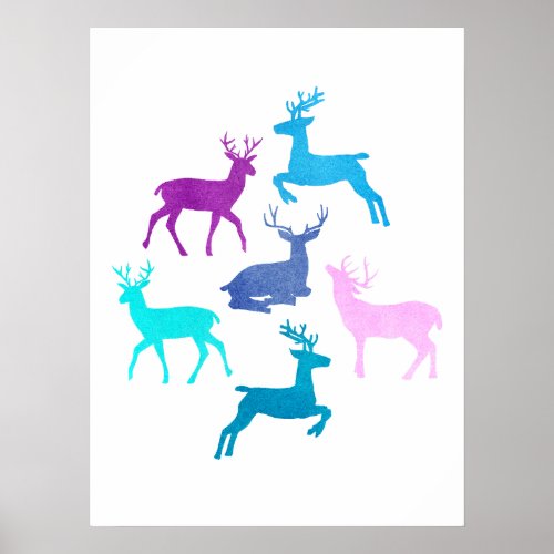 Candy Pastel Reindeer Christmas Art Poster