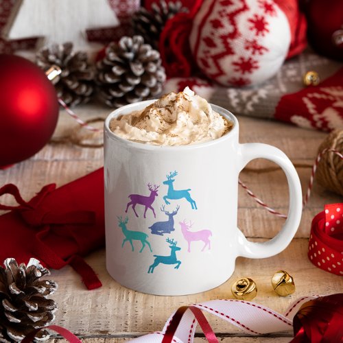 Candy Pastel Reindeer Christmas Giant Coffee Mug