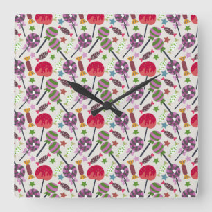 Candy pattern Lollies pattern lollipop 11 Square Wall Clock