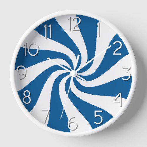 Candy Peppermint Swirl Blue and White Clock