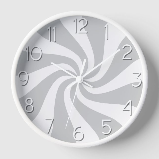 Candy Peppermint Swirl Gray and White Clock (Front)