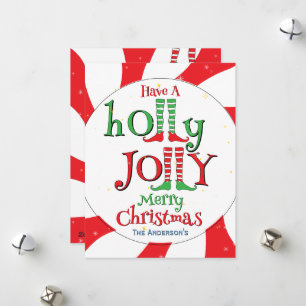 Candy Peppermint Swirl Holly Jolly Merry Christmas Holiday Card