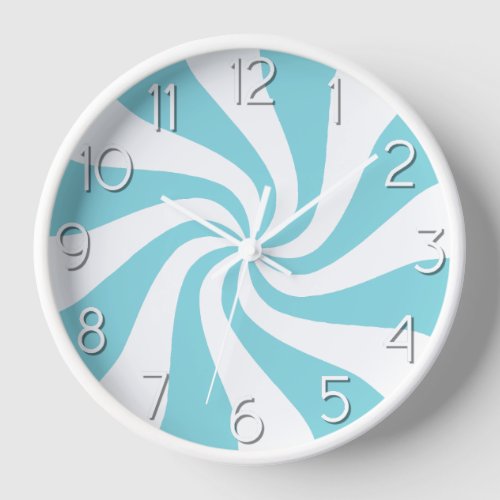 Candy Peppermint Swirl Light Blue and White Clock