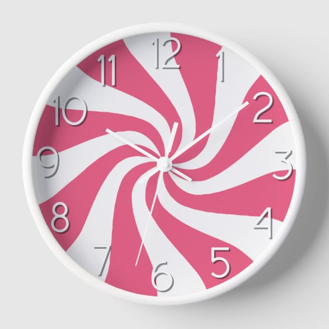 Candy Peppermint Swirl Pink and White Clock (Front)