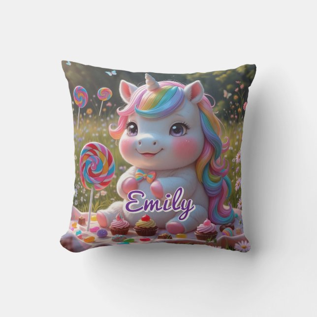 Candy Picnic Unicorn Pillow – Editable Name (Front)
