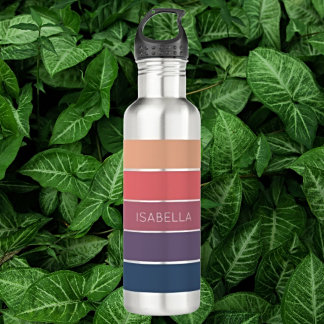 Candy Pink and Serene Blue Aesthetic Stripes Stainless Steel Water Bottle