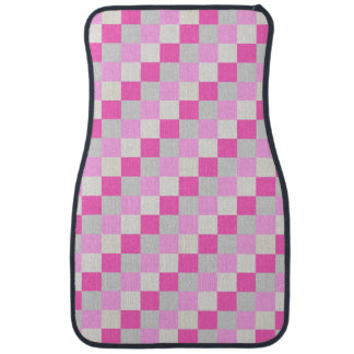 Candy Pink and White Check Pattern Car Floor Mat
