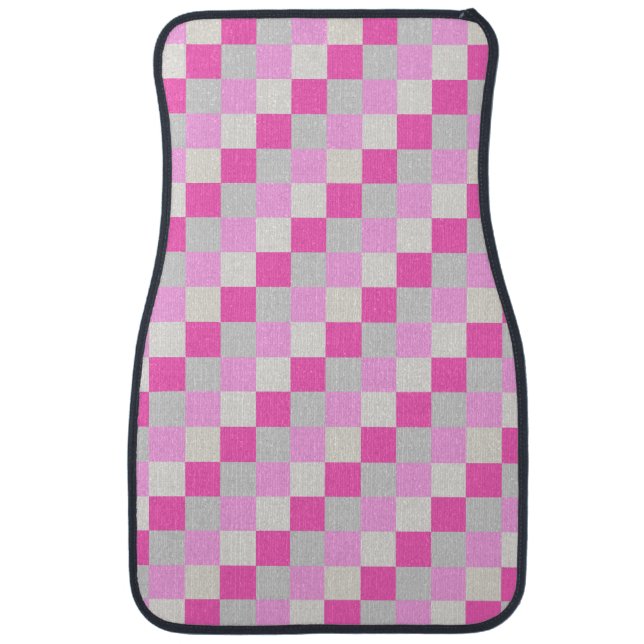 Candy Pink and White Check Pattern Car Floor Mat (Front)
