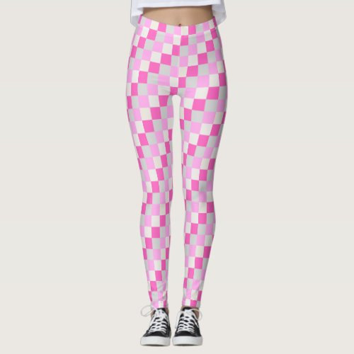 Candy Pink and White Check Pattern Leggings