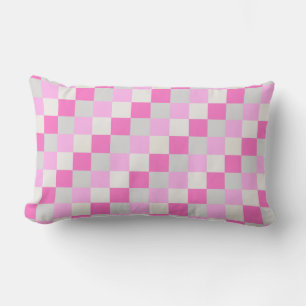 Candy Pink and White Check Pattern Outdoor Lumbar Pillow