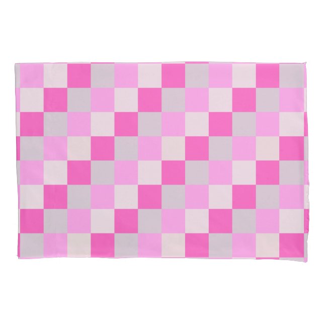 Candy Pink and White Check Pattern Pillow Case (Front)