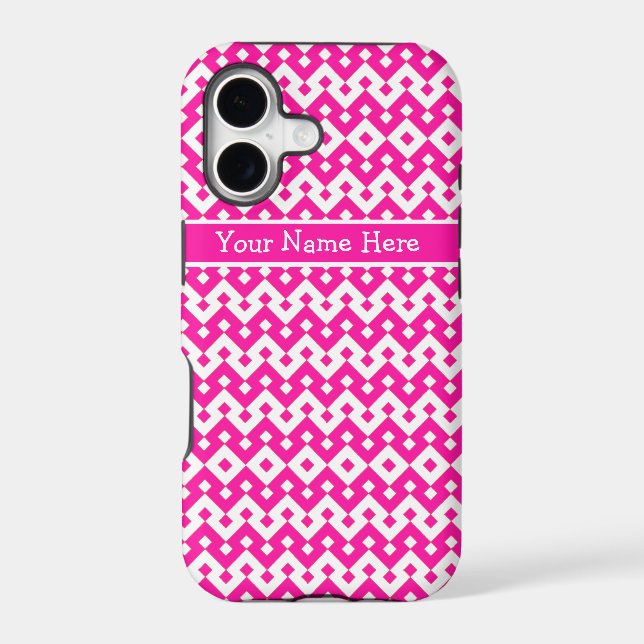 Candy Pink and White Islamic Geometric Pattern Iphone Case (Back)