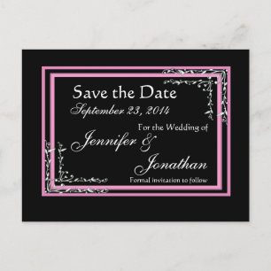 Candy Pink & Black Scroll Save Date Wedding Announcement Postcard