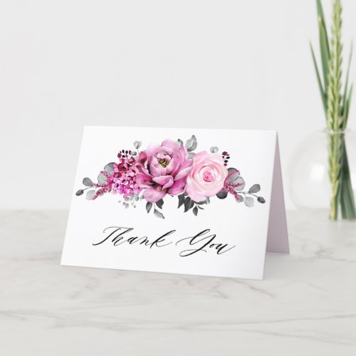 Candy Pink Elegant Ivory Bridal Shower Thank You Card