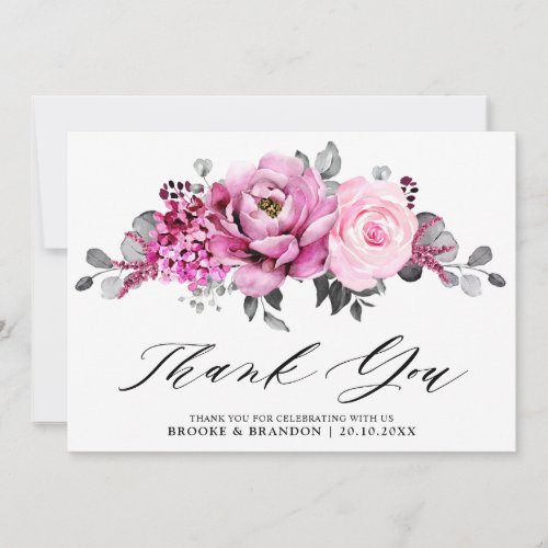 Candy Pink Elegant Ivory Wedding  Thank You Card