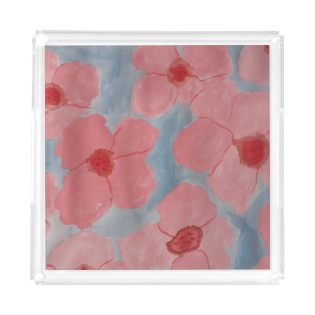 Candy Pink Flowers Acrylic Tray (Front)