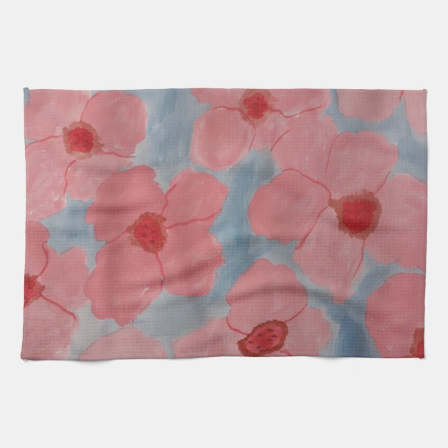 Candy Pink Flowers Kitchen Towel (Horizontal)