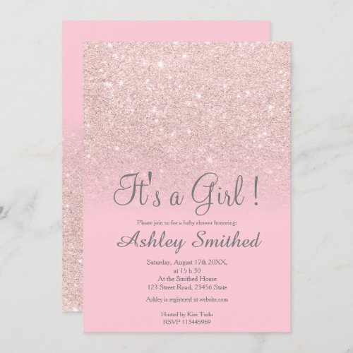 Candy pink glitter ombre sparkles girl baby shower invitation