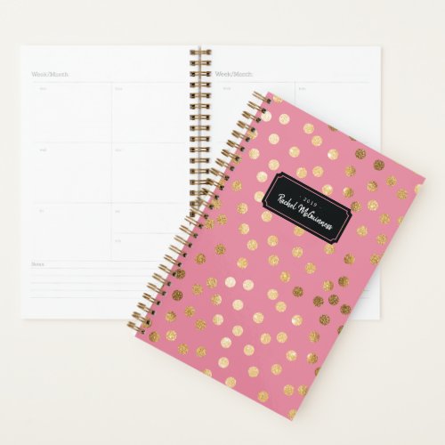 Candy Pink Gold Glitter Dots Year and Name Planner