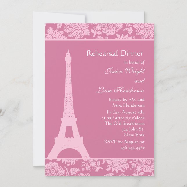 Candy Pink in Paris Rehearsal Dinner Invitation (Front)