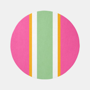 Candy Pink Light Green White Yellow Racing Stripes Outdoor Rug