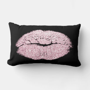 Candy Pink Lips Glitter Black White Makeup Kiss Lumbar Pillow