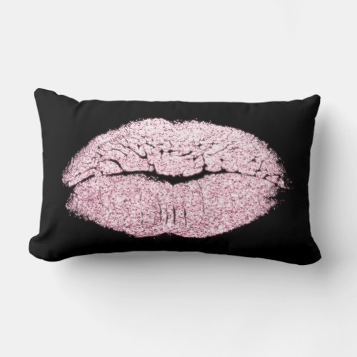 Candy Pink Lips Glitter Black White Makeup Kiss Lumbar Pillow