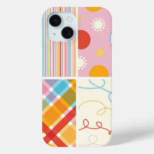 Candy Pink Plaid Check Dots Scribbles Fun Pattern  iPhone 15 Case