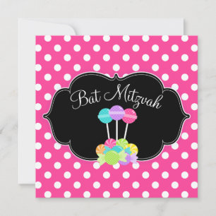 Candy Pink Polka Dot Bat Mitzvah Invitations