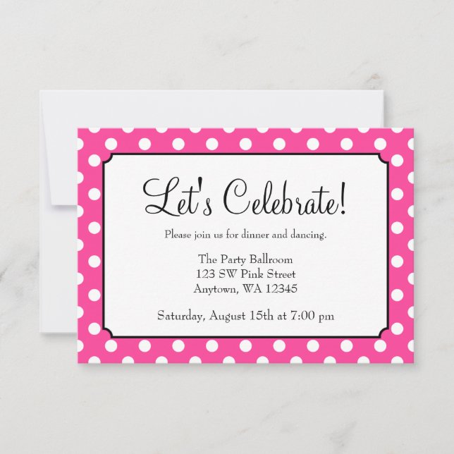 Candy Pink Polka Dot Bat Mitzvah Reception Invitation (Front)