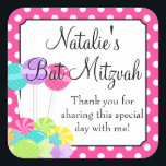 Candy Pink Polka Dot Bat Mitzvah Square Sticker<br><div class="desc">Cute candy themed Bat Mitzvah favor stickers! Graphics by © Dreamlike Magic Designs</div>