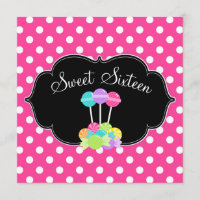 Candy Pink Polka Dot Sweet 16 Birthday Invitations