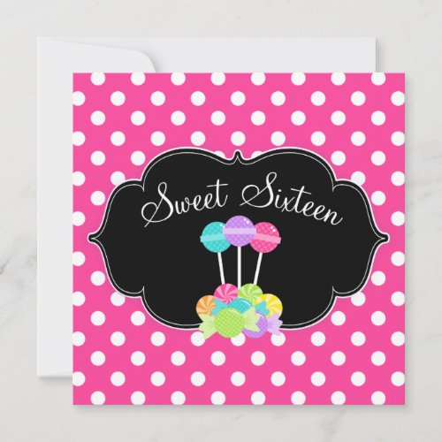 Candy Pink Polka Dot Sweet 16 Birthday Invitations
