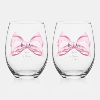 Candy Pink Satin Bow Stemless Wine Glass