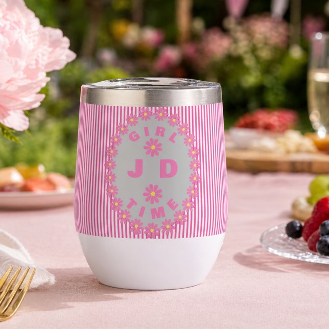 Candy Pink Striped  Thermal Wine Tumbler (Hot or cold, it’s always GIRL TIME Customize your initials and sip in style. The sweetness of Pink.)