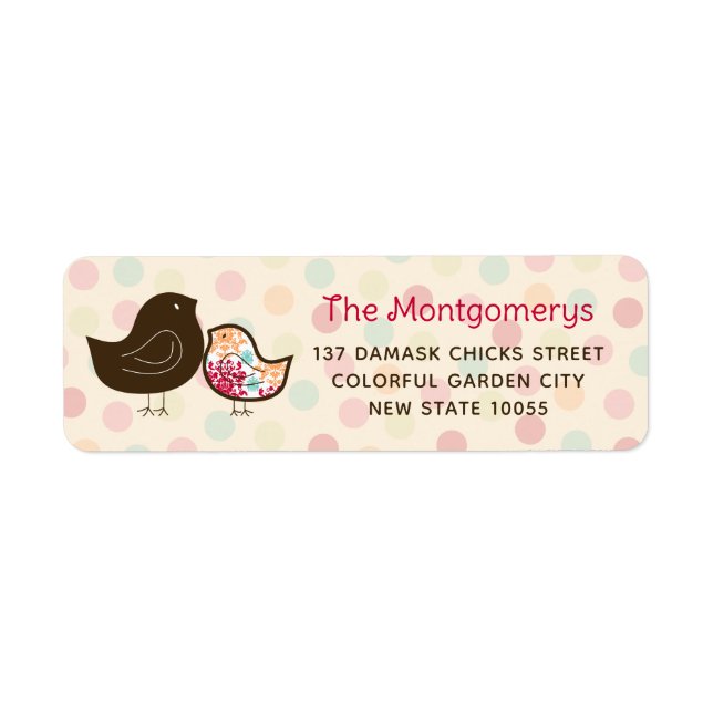 Candy Pop Cute Damask Chicks Baby Shower Address Label (Front)