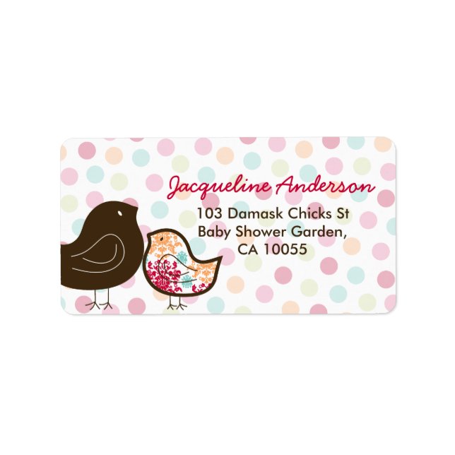 Candy Pop Damask Chicks Baby Shower Address Labels (Front)