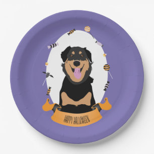 Candy Portrait Rottweiler Dog Purple Orange Paper Plates