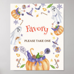 Candy Pumpkin Ghosts Halloween Baby Favors Sign
