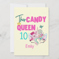 Candy Queen Colorful Sweet Unicorn Custom  Invitation