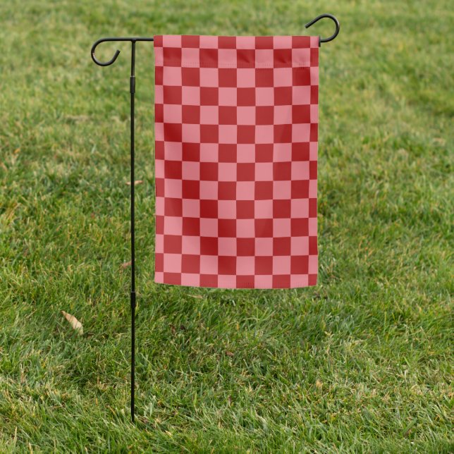 Candy Red and Candy Pink Checkerboard Garden Flag (In SItu)