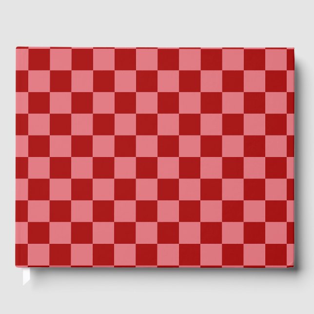 Candy Red and Candy Pink Checkerboard Guest Book (Front)
