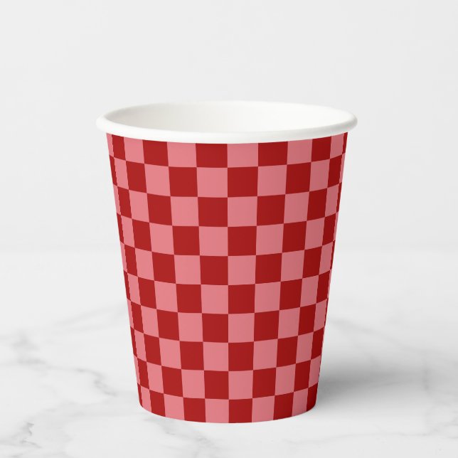 Candy Red and Candy Pink Checkerboard Paper Cups (Front)