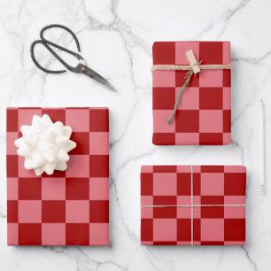 Candy Red and Candy Pink Checkerboard Wrapping Paper Sheets