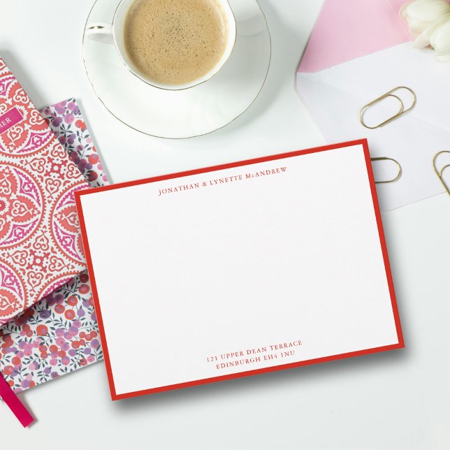 Candy Red Classic Border Flat Note Card (Creator Uploaded)