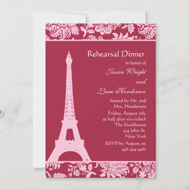 Candy Red in Paris Rehearsal Dinner Invitation (Front)
