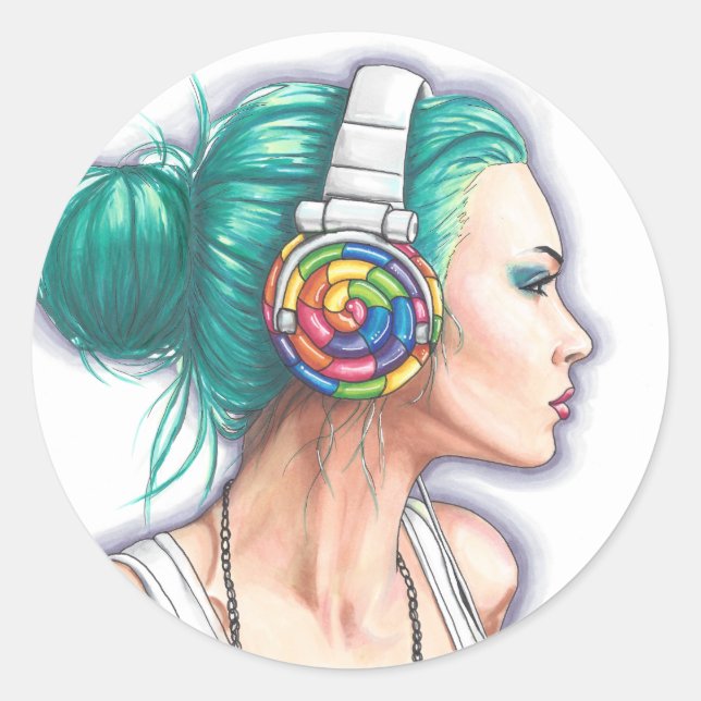 Candy Rocker Sticker Headphone Girl Sticker (Front)