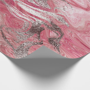 Candy Rose Silver Brush Molten Marble Shiny Glam Wrapping Paper