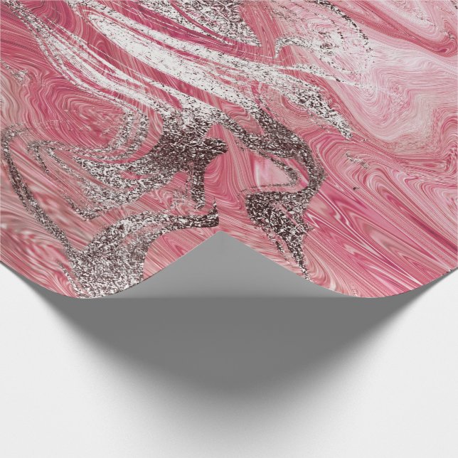 Candy Rose Silver Brush Molten Marble Shiny Glam Wrapping Paper (Corner)